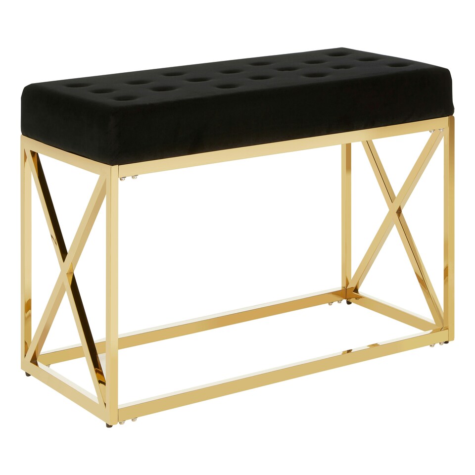 image 1 of Allure Black Tufted Seat And Gold Finish Bench Gold