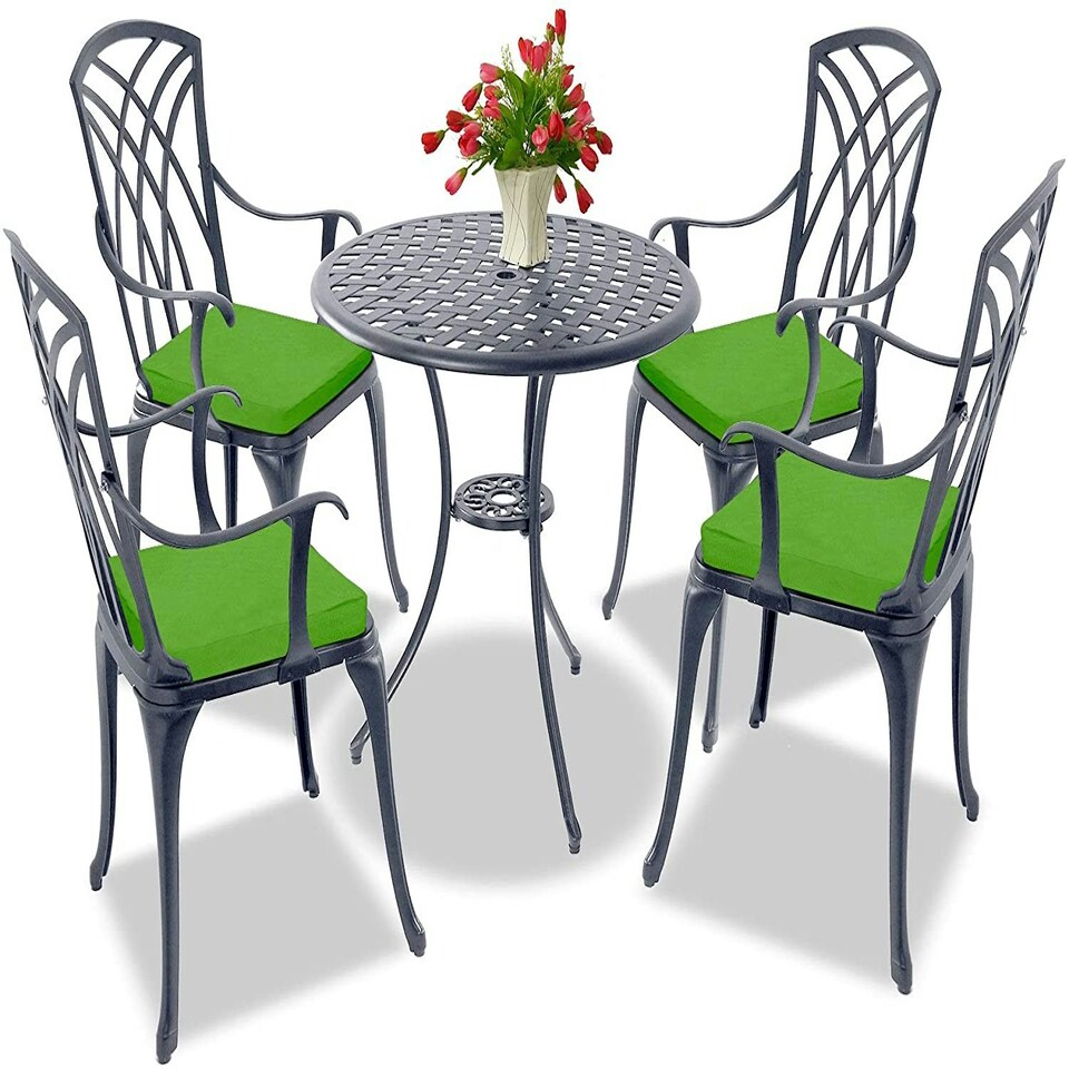 image 1 of Centurion Supports OSHOWA Luxurious Garden and Patio Table and 4 Large Chairs with Armrests Cast Aluminium Bistro Set - Grey with Green Cushions
