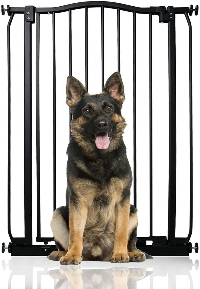 image 1 of Bettacare Extra Tall Curved Top Dog Gate, 71cm - 80cm, Matt Black, Extra Tall 100cm in Height, Pressure Fit Pet Gate