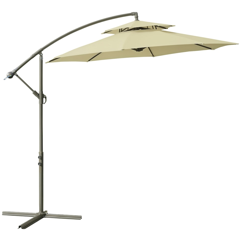 image 1 of Outsunny 2.7m Cantilever Banana Parasol Outdoor Sun Shade w/ Crank, Beige