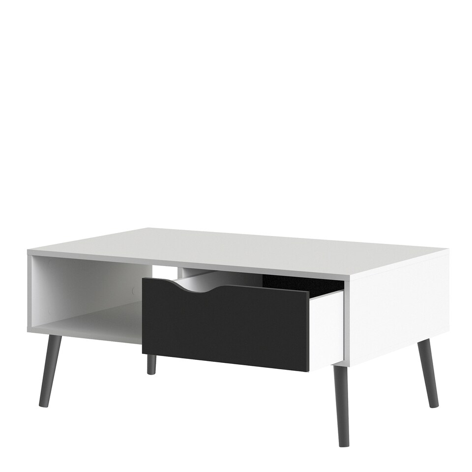 image 1 of Oslo Coffee Table 1 Drawer 1 Shelf in White and Black Matt