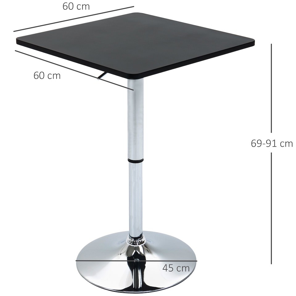 image 1 of HOMCOM Modern Height Adjustable Counter Bar Table with 360 degree Swivel Tabletop and Electroplating Metal Base, Pub Desk for Living Room, Kitchen, Restaurant, Pub, Black and Silver