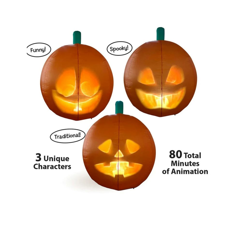 image 1 of Animated Jabberin Jack Giant 5ft Inflatable Talking Animated Halloween Pumpkin with Built-in Projector and Speaker