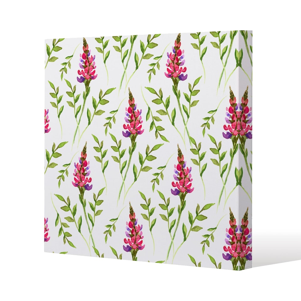 Pink & Green Leaves (Canvas Print) / 77 x 77 x 4cm | Multi