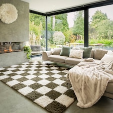 Soft Cream Checkerboard Rug Living Room Bedroom Hallway Area Thick Modern 120cm x 170cm | Cream | Cream | 120cm x 170cm