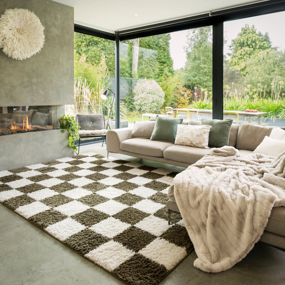 image 1 of Soft Cream Checkerboard Rug Living Room Bedroom Hallway Area Thick Modern 120cm x 170cm | Cream | Cream | 120cm x 170cm