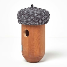 Homescapes Real Wood Acorn Bird Box Brown