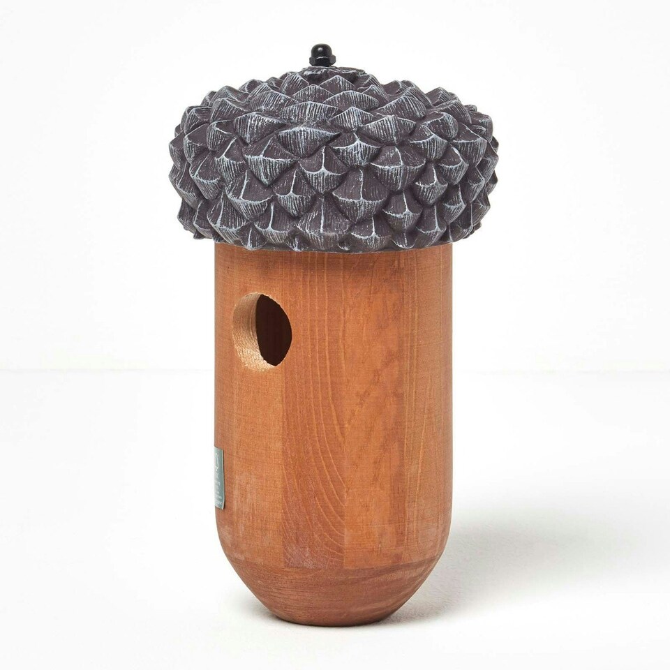 image 1 of Homescapes Real Wood Acorn Bird Box Brown
