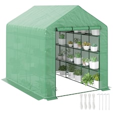 Outsunny Walk-in Garden Greenhouse Shelves Polytunnel Steeple Grow House