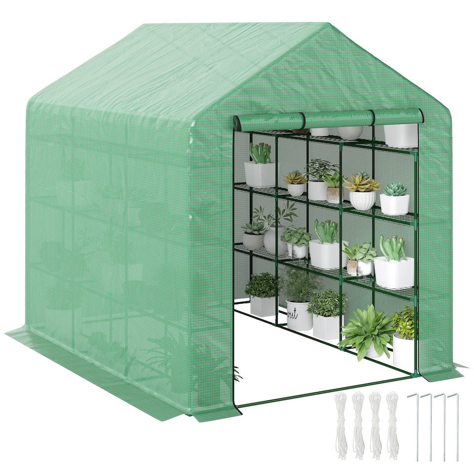 image 1 of Outsunny Walk-in Garden Greenhouse Shelves Polytunnel Steeple Grow House