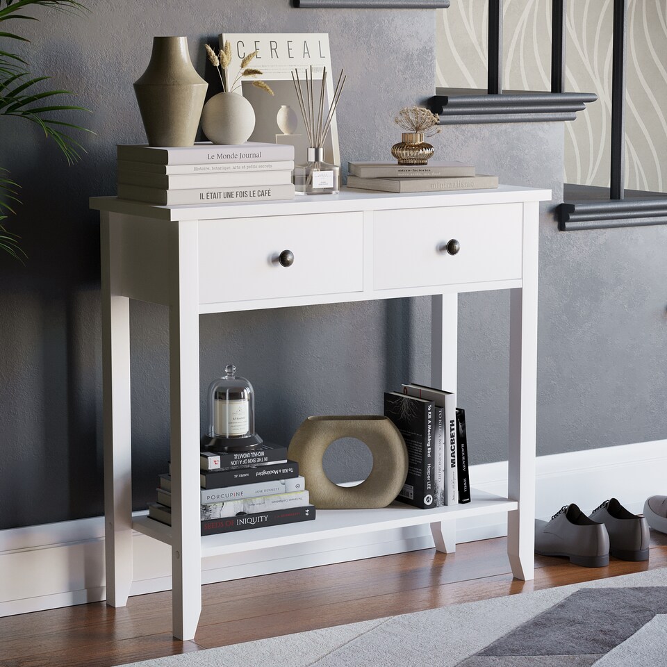 image 1 of Vida Designs Windsor 2 Drawer Console Table With Shelf, White