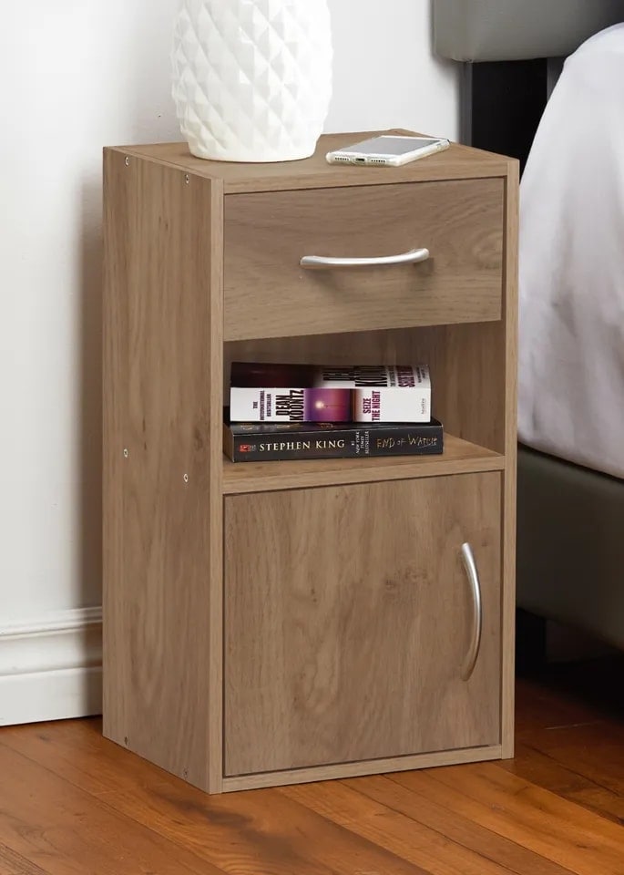 image 1 of 2-Pcs Wooden Bedside Cabinets with 1 Door & 1 Drawer | Brown | 1