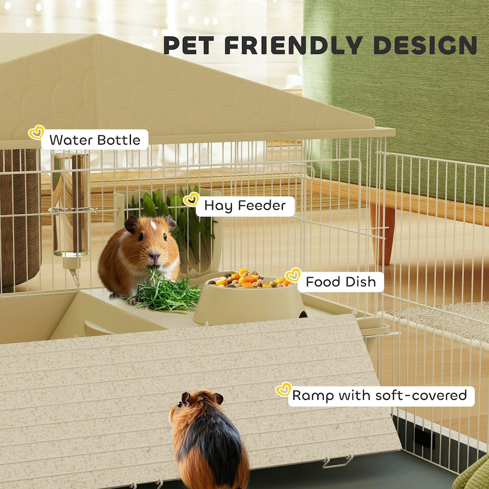 image 1 of PawHut Small Animal Cage, Guinea Pig Cage with Removable Pet Playpen, Beige