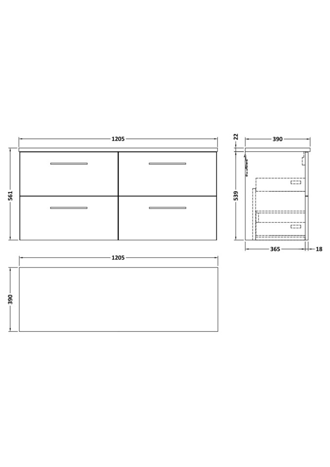 image 1 of Level 1200mm Wall Hung 4 Drawer Unit & Laminate Worktop - Gloss White