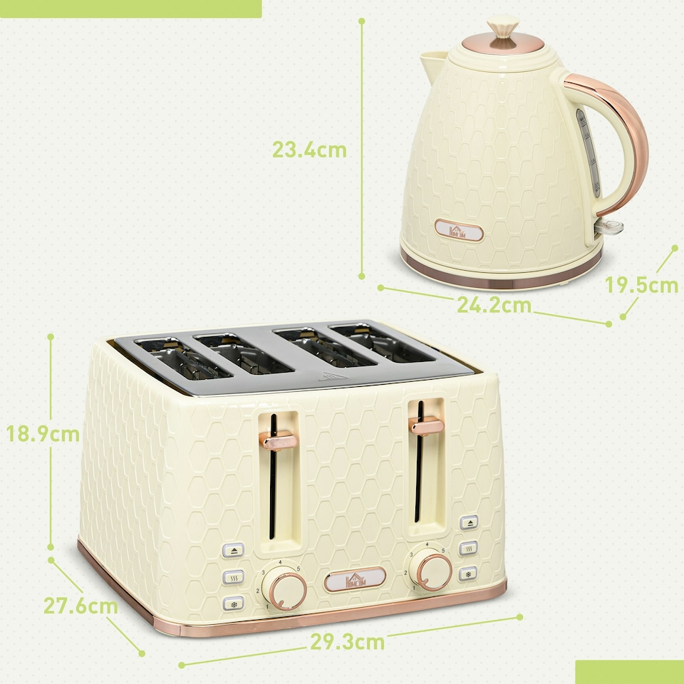 image 1 of HOMCOM 1.7L Kettle and Toaster Set with Defrost Reheat and Crumb Tray Beige