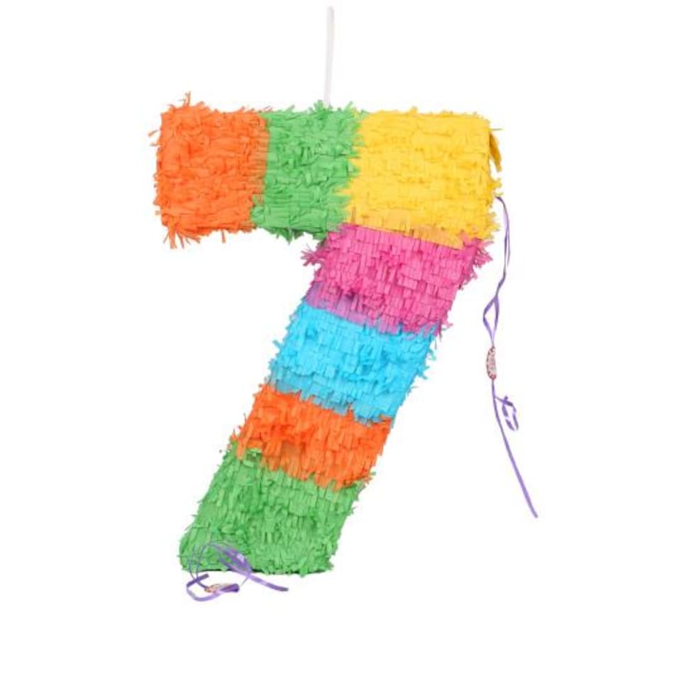image 1 of Fax Potato Number 7 Pinata Set with Stick & Blindfold - Blue Stick