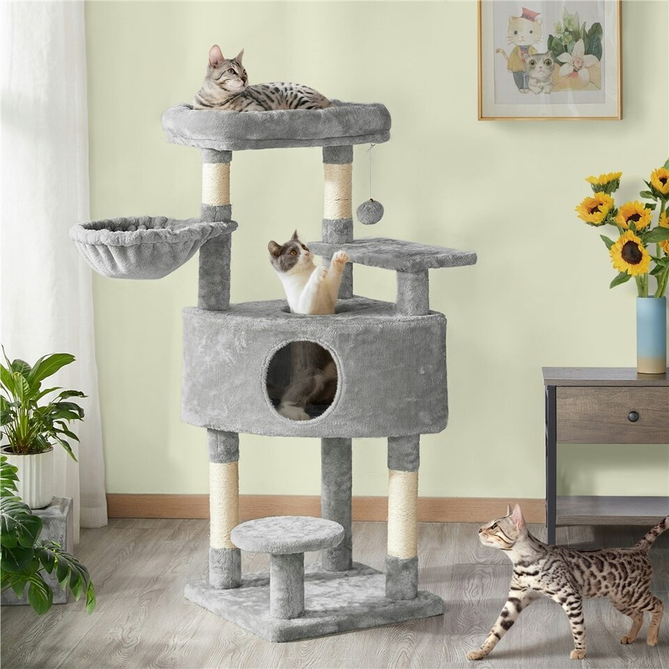 image 1 of Yaheetech 116.5 cm Multilevel Cat Tree with Condo Light Grey