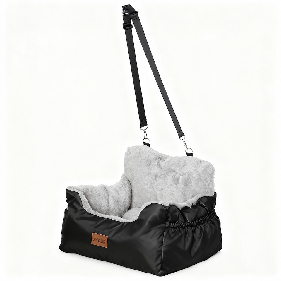 image 1 of Skylos Dog Car Seat Bed Pet Booster Travel Carrier with Safety Leash | Black | Black | 1