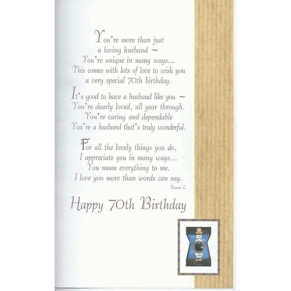 image 1 of To My Husband With Love On Your 70th Birthday card