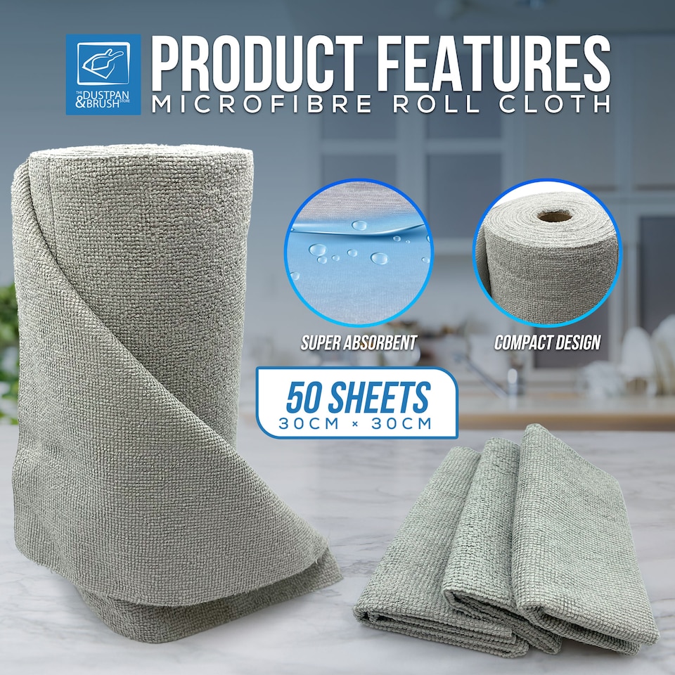 image 1 of Microfibre Cleaning Cloth Roll 30cm x 30cm Easy Tear-Off Lint-Free Wipes - Pack of 50