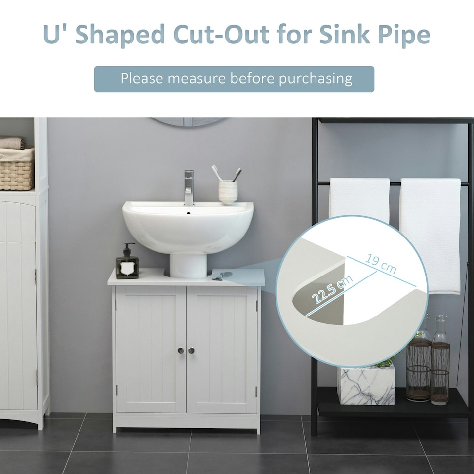 image 1 of HOMCOM Basin Sink Vanity Cabinet Toilet Bathroom Shelf Door Storage Wooden 