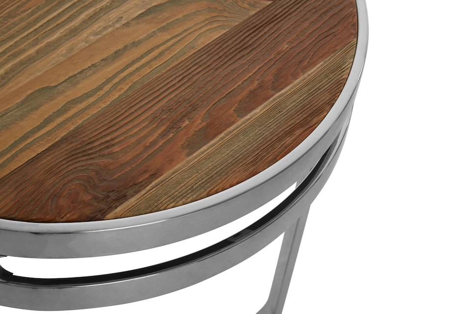 image 1 of Metal Frame Round Side Table,Patio Small Table With Three Curved Legs,Renewable Pine Wooden Top Lounge Table | Cream