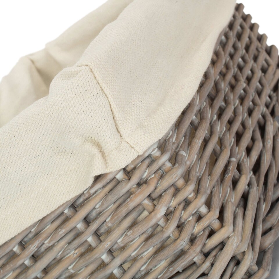 image 1 of Small Wicker Grey Wash Lined Storage Tray | Grey | Grey Wash
