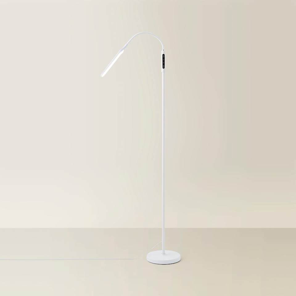 image 1 of ValueLights Daylight Dimmable Gloss White Floor Lamp and Integrated LED 12W White Mix 6000K Bulb | White