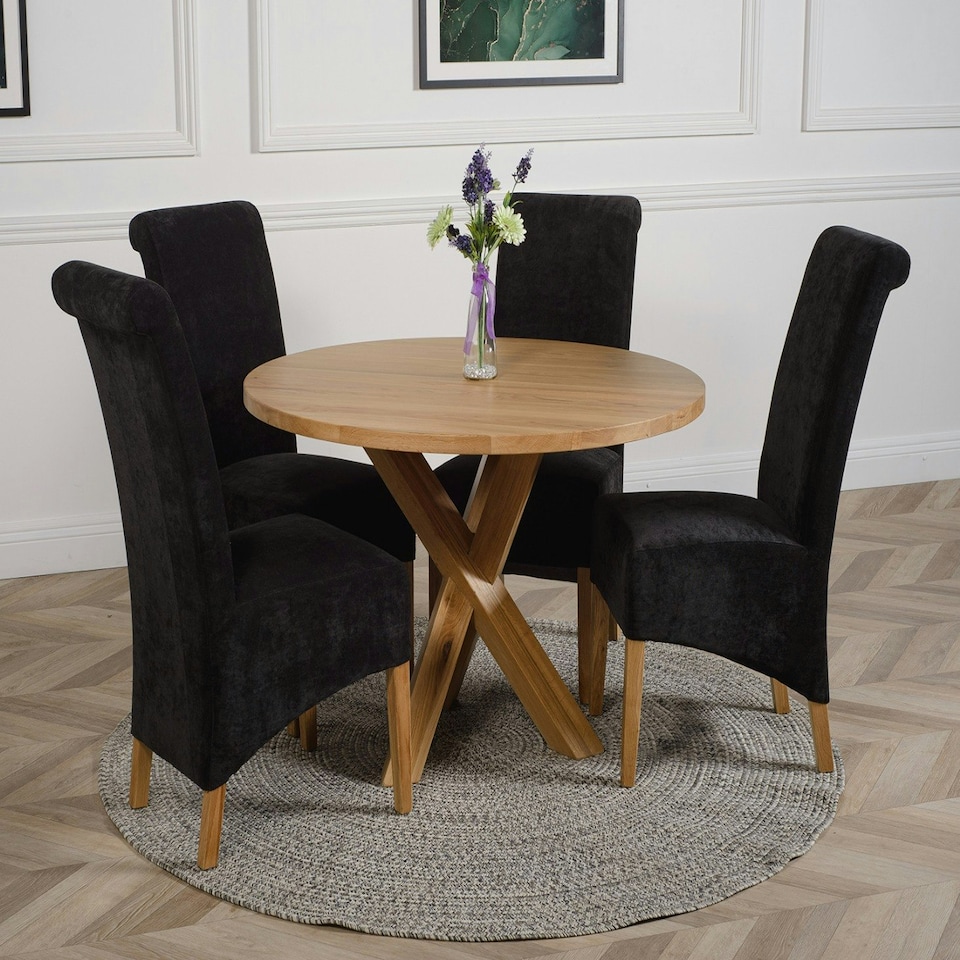 image 1 of Oregon Round Oak Dining Table with Montana Fabric Chairs Black