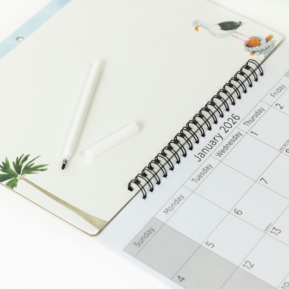 image 1 of 2026 Monthly Memo Board Calendar & Pen Seaside Design