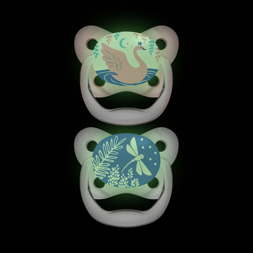 image 1 of Dr Brown's PreVent Glow in the Dark Butterfly Soother Stage 1 Twin Pack Blue