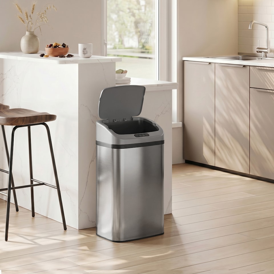 image 1 of HOMCOM 48L Sensor Bin, Stainless Steel Kitchen Bin with Automatic Close | Silver