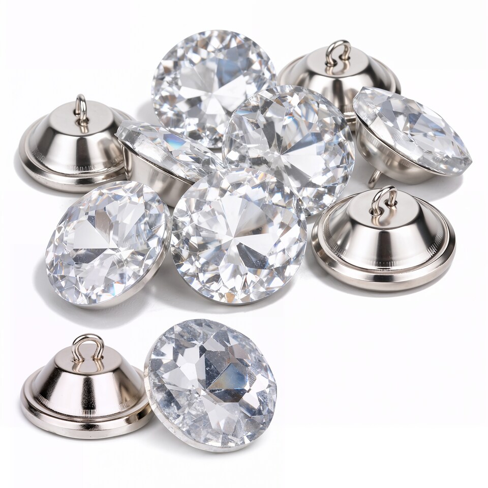 image 1 of 25mm Sew-On Crystal Tufting Buttons, Glass Head Rhinestone Buttons - 10pcs