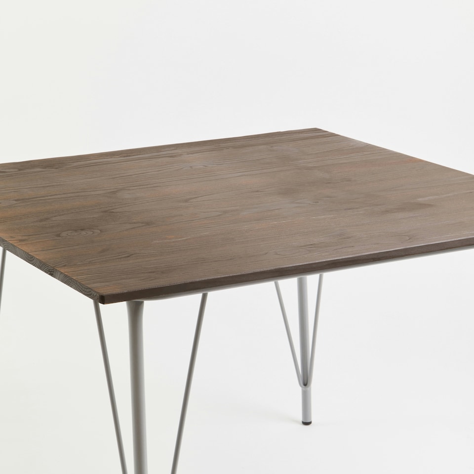 image 1 of Interiors by Premier Grey Metal and Elm Wood Table, Large Square Table, Outdoor Dining Table for Lawn, Patio