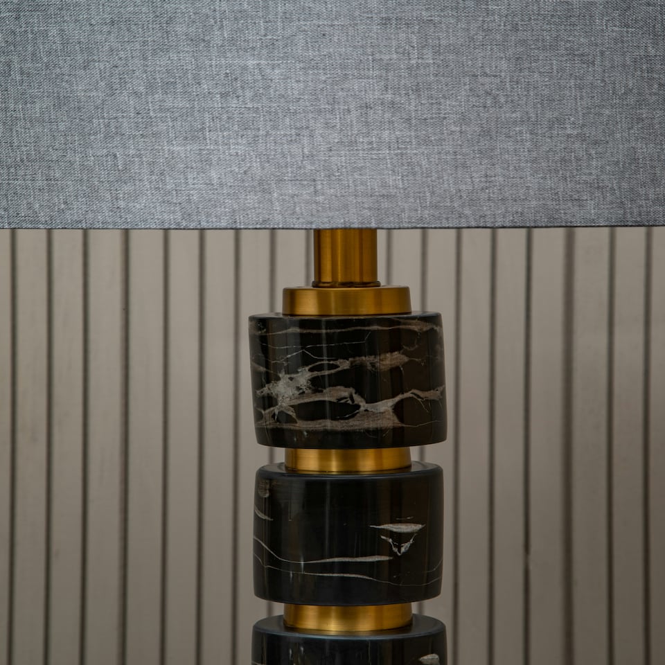 image 1 of Interiors by Premier Grey Fabric Shade Table Lamp Gold
