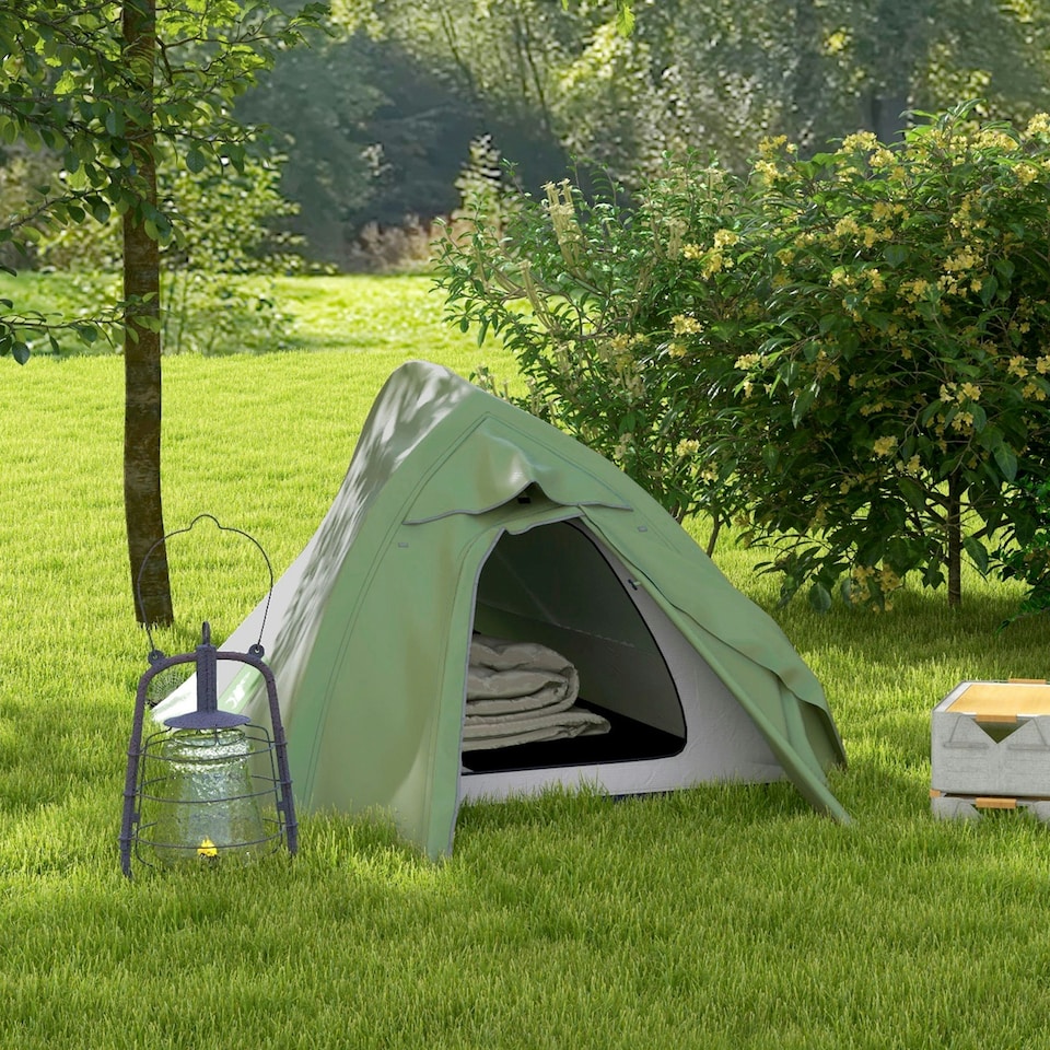 image 1 of Outsunny Double Layer Camping Tent for 1-2 Man, 2000mm Waterproof, Green