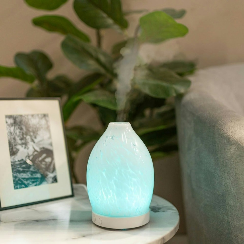 image 1 of ValueLights Confetti Gifting Matte White Table Lamp with White Drum Shade and Integrated LED 5W Multicolour Bulb