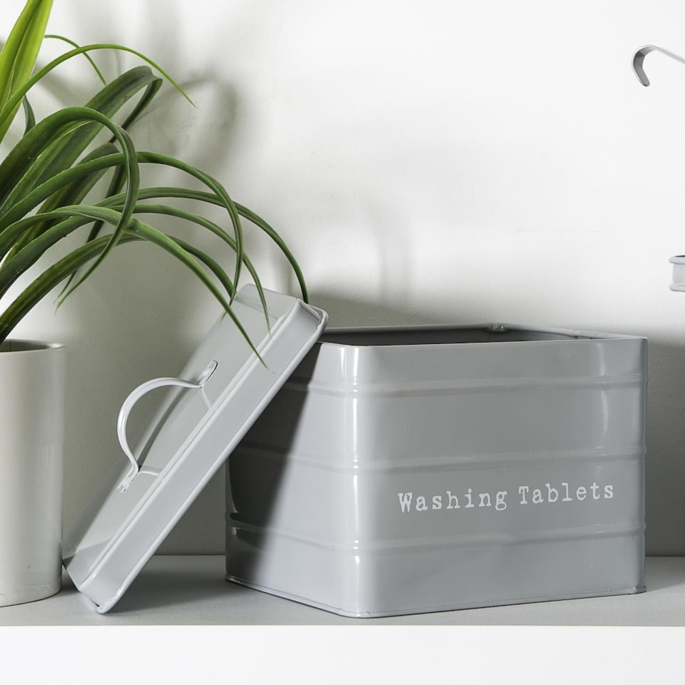image 1 of Harbour Housewares Vintage Metal Washing Tablets Canister - Grey | Grey | Grey | 1