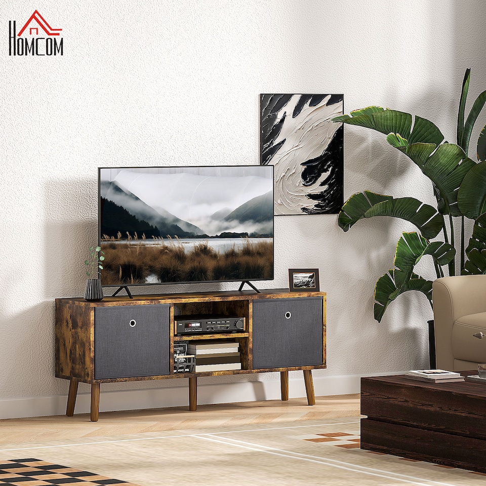 image 1 of HOMCOM TV Cabinet Stand Unit for TVs up to 50  Flat Screen with Foldable Drawers and Shelves, Entertainment Centre for Living Room, Bedroom Rustic Brown