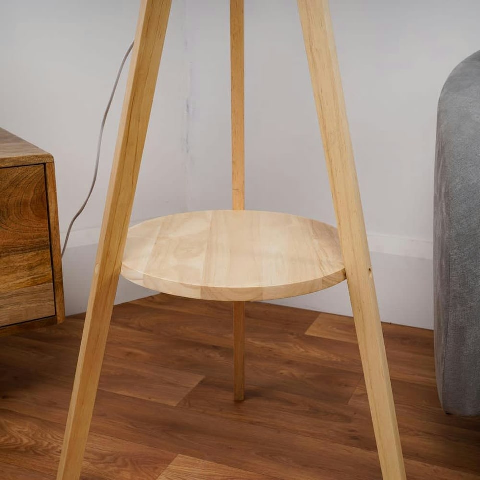 image 1 of ValueLights Morrigan Wicker Shade Wooden Tripod Floor Lamp Cream