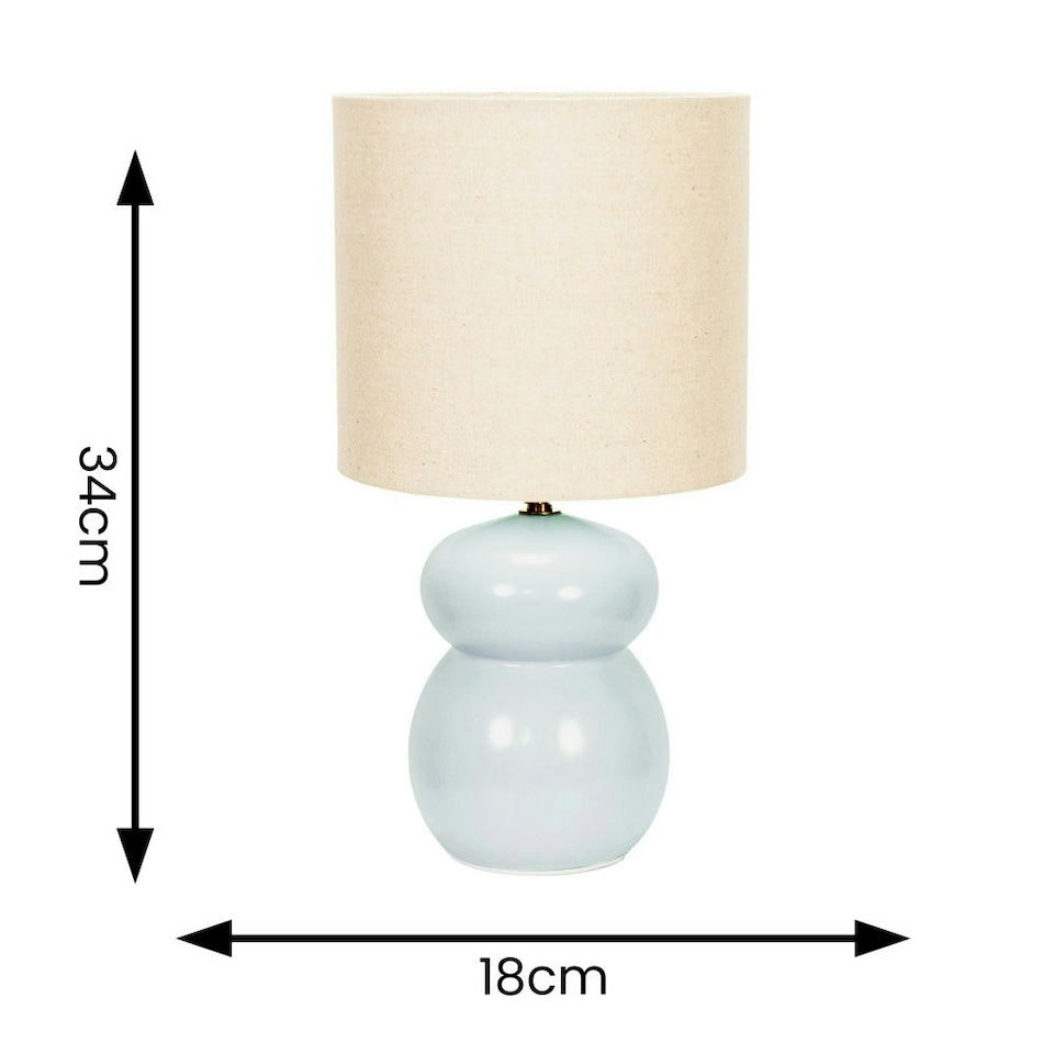 image 1 of ValueLights Kendal Natural Linen Drum Shade Blue Glazed Ceramic Table Lamp Blue