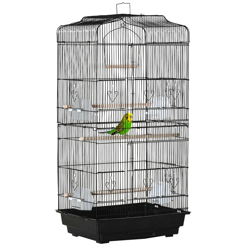 image 1 of PawHut 92cm Large Bird Cage with Stand, Perches, Food Bowls, Swing, Black