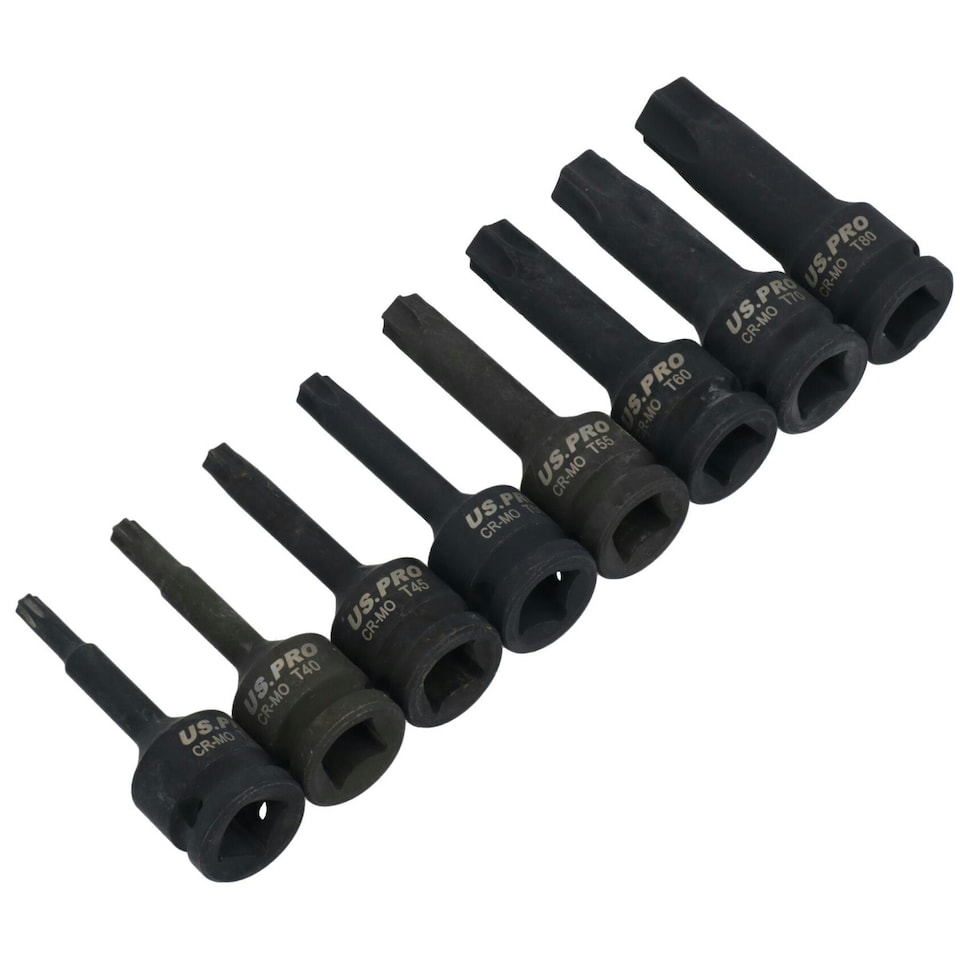 image 1 of 1/2in Drive Impact Impacted Male Torx Star Sockets Deep Sized T30 - T80 8pc