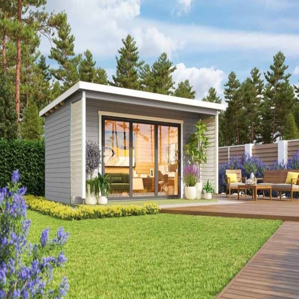 image 1 of Liverpool 3-Log Cabin, Wooden Garden Room, Timber Summerhouse, Home Office - L580 x W430 x H239.4 cm Brown