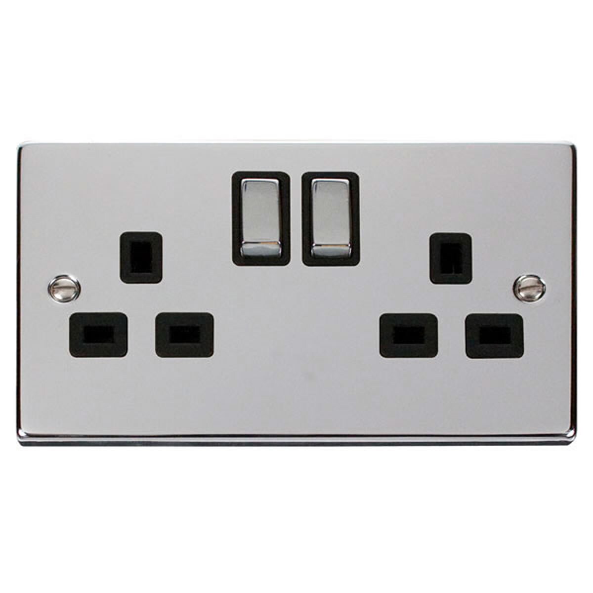 SE HOME Polished Chrome 2 Gang 13A DP Ingot Twin Double Switched Plug Socket Chrome Polished Chrome