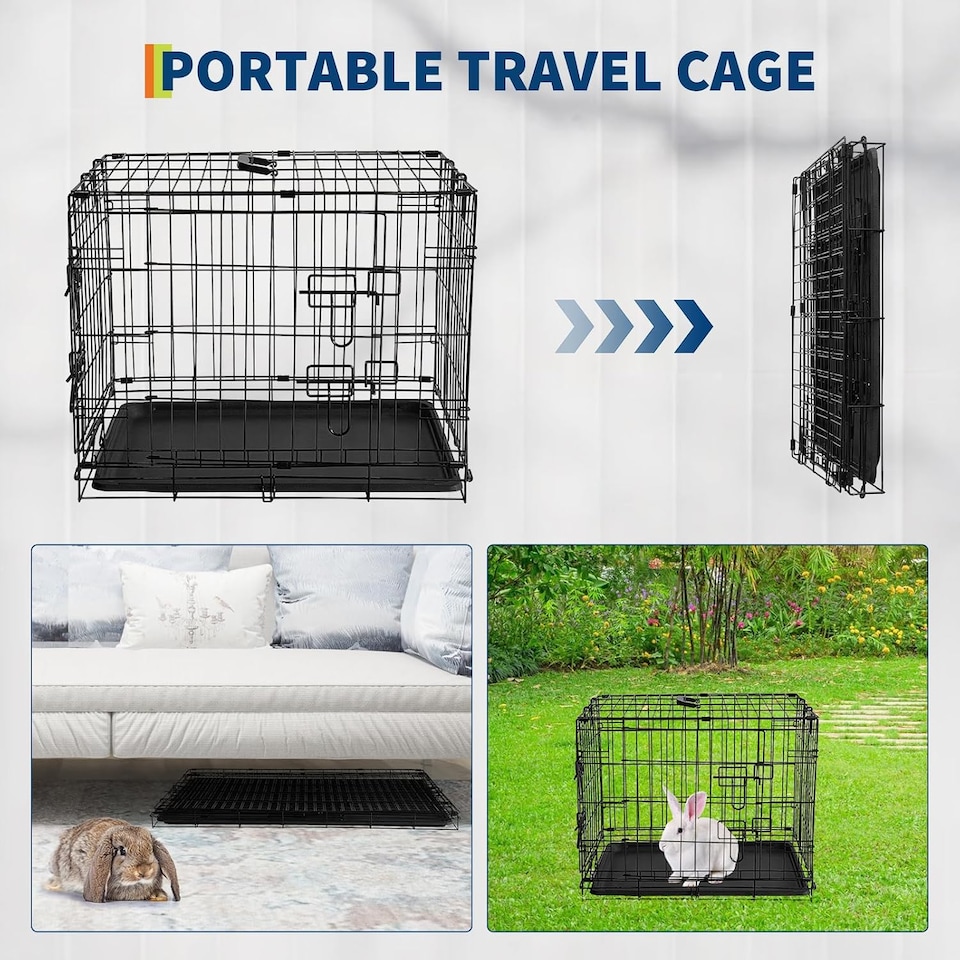image 1 of London Boutique Folding Rabbit Cage, Portable Small Pet Carrier with Slide Out Tray, 66 x 44 x 49 cm