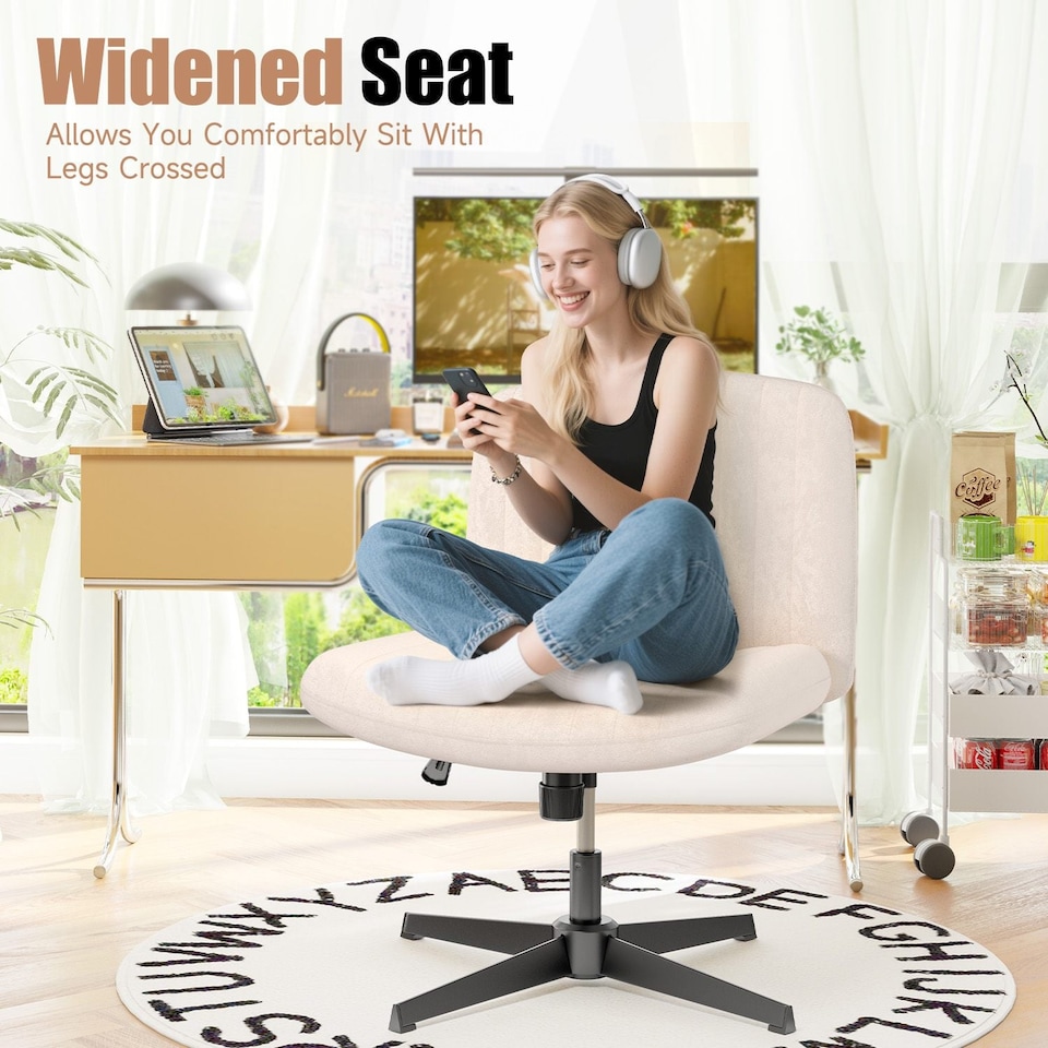 image 1 of Rattantree Ergonomic Cross Legged Office Chair Armless Velvet Desk Chair