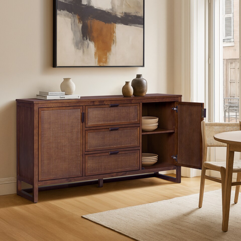 image 1 of Teamson Home Hatteras Wooden Sideboard 3 Drawers 2 Doors, Walnut