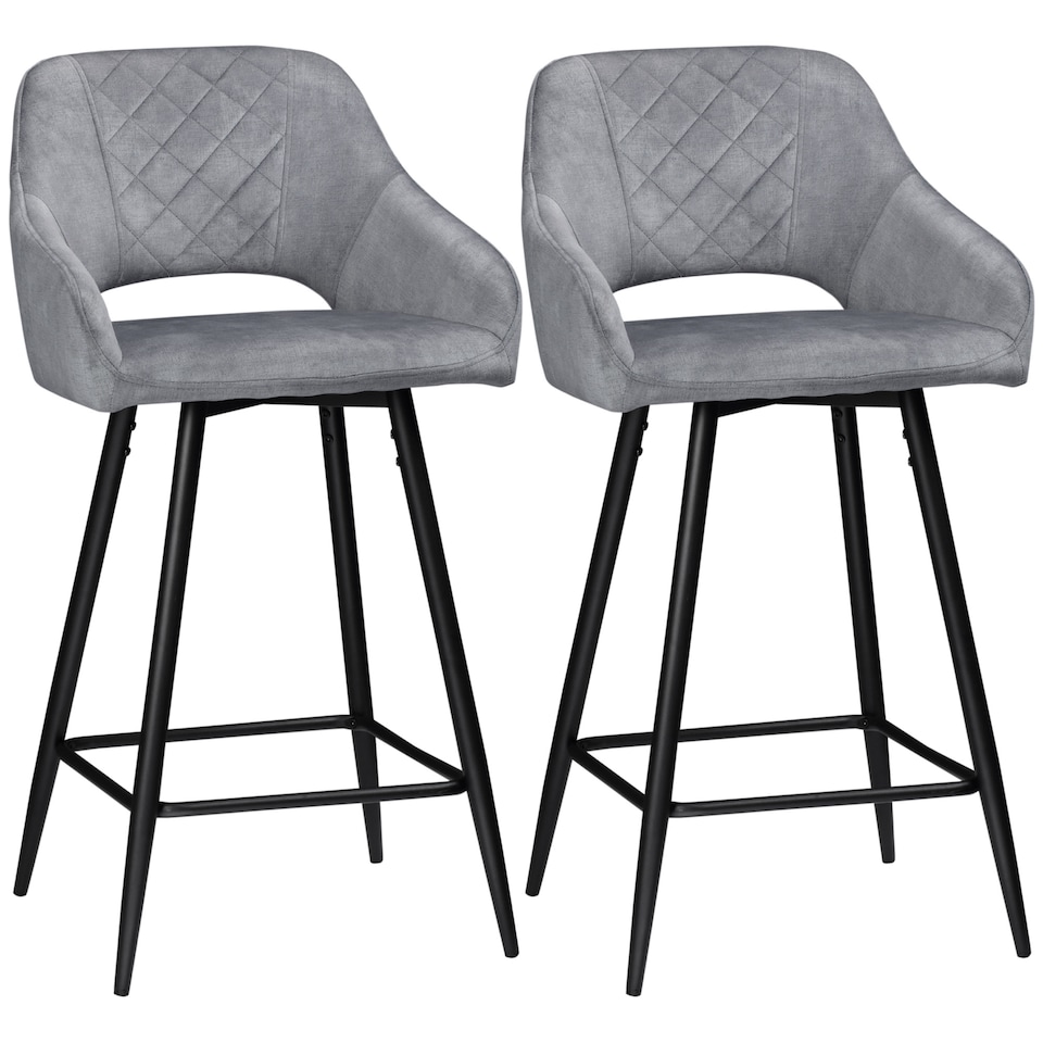 image 1 of HOMCOM Bar Stools Set of 2, Velvet-Touch Fabric Counter Height Bar Chairs, Kitchen Stools with Steel Legs for Dining Area, Kitchen Island Barstools, Grey