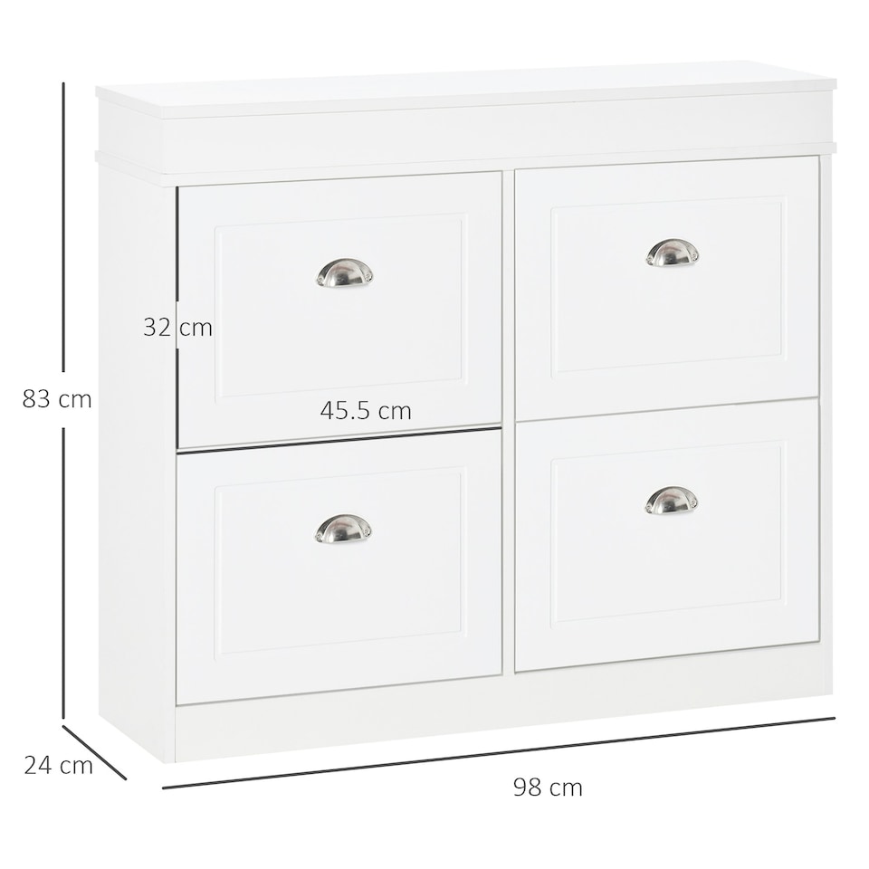 image 1 of HOMCOM Shoe Cabinet with 4 Flip Drawers Storage Cupboard with Adjustable Shelf